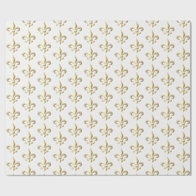 Chiseled MetallicGold Heraldic Fleur de lis Paris Wrapping Paper (Seam)