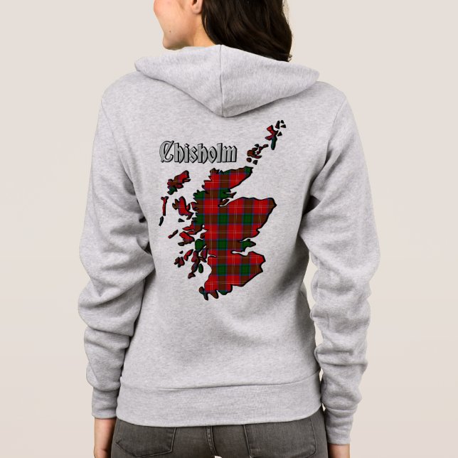 Chisholm Clan Badge & Tartan w/Motto Women's Hoodie (Back)