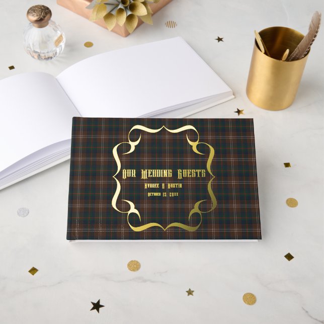 Chisholm Hunting Modern Original Scottish Tartan Foil Guest Book (Front Open)
