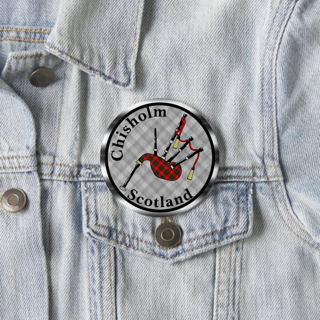 Chisholm Tartan Bagpipes Button (In Situ)