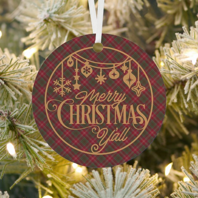 Chisholm Weathered  Scottish Tartan Christmas Metal Ornament (Insitu)
