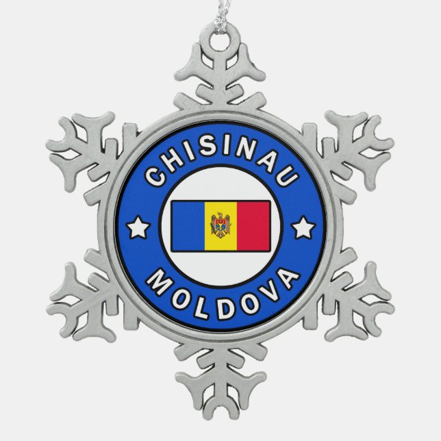 Chisinau Moldova Snowflake Pewter Christmas Ornament (Front)