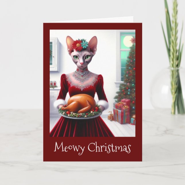 Chistmas Card | Sphynx Cat Lady Xmas Turkey (Front)