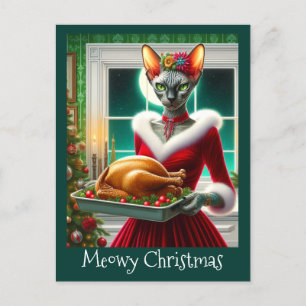 Chistmas Card Sphynx Cat Lady Xmas Turkey