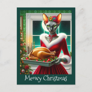 Chistmas Card | Sphynx Cat Lady Xmas Turkey