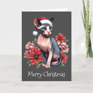 Chistmas Card | Sphynx Cat Wearing a Santa Hat
