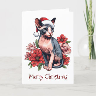 Chistmas Card | Sphynx Cat Wearing a Santa Hat