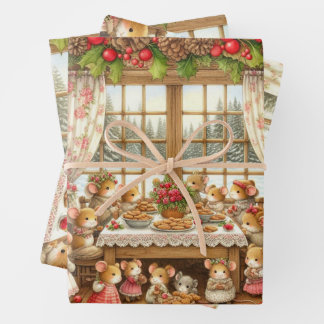 Chistmas family of mouses  wrapping paper sheets