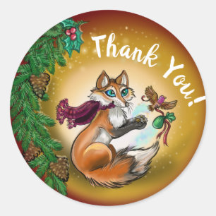 Chistmas gifting Fox Thank You! Classic Round Sticker