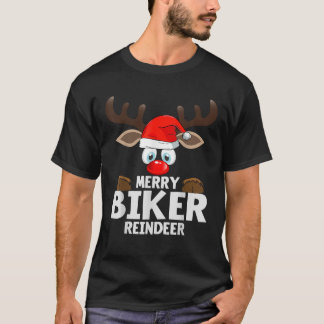 Chistmas Matching Merry Biker Reindeer Pajama T-Shirt