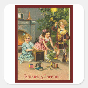 Chistmas Morning Gifts - Vintage Christmas Square Sticker