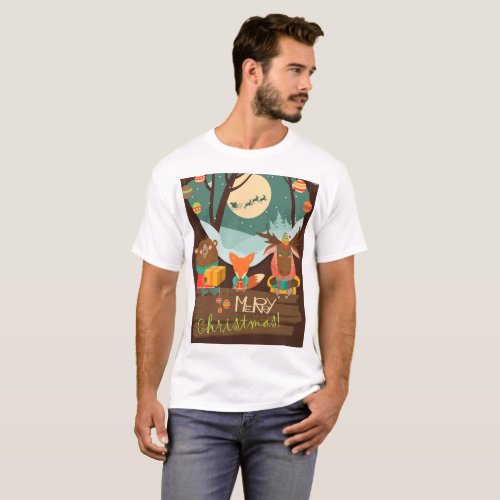 Chistmas Party Forest Winter animals Cute T_Shirt