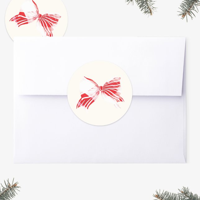 Chistmas Peppermint Plaid Tied With Bow Holiday Classic Round Sticker (Creator Uploaded)