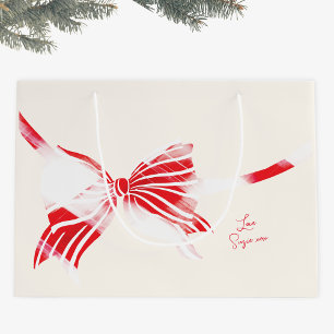 Chistmas Peppermint Plaid Tied With Bow Holiday Large Gift Bag