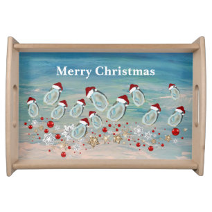 Chistmas Santa Oysters Coastal seashells  Serving Tray