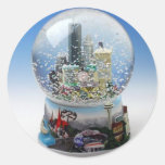 Chistmas Snow Globe Classic Round Sticker at Zazzle