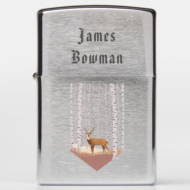 Chital in the birch woods / Personalized Name Zipp Zippo Lighter (Front)