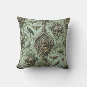 Chitinous Elegy – Gothic Insect Throw Pillow