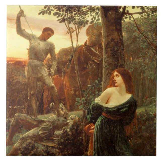 Chivalry (by Frank Dicksee) Ceramic Tile (Front)