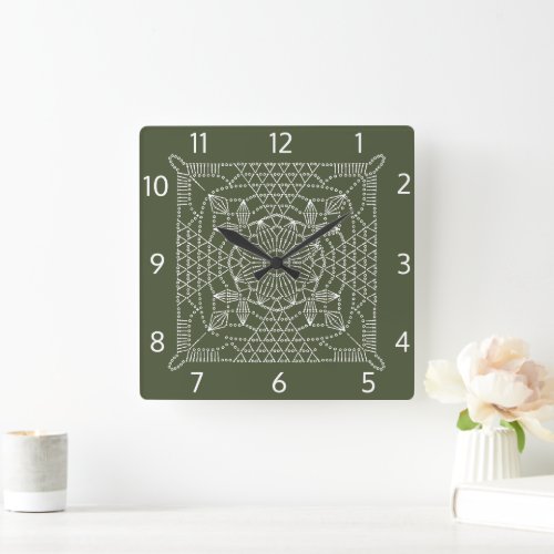 Chive Green Crochet Chart Square Wall Clock