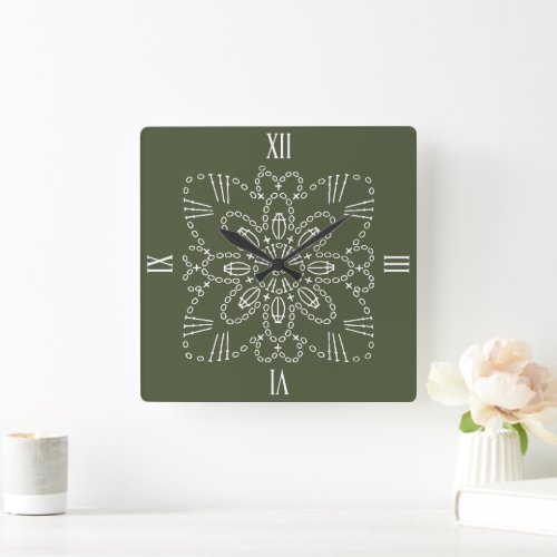 Chive Green Crochet Chart Square Wall Clock