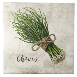 Chives Rustic Herbs Spices Faux Ceramic Tile