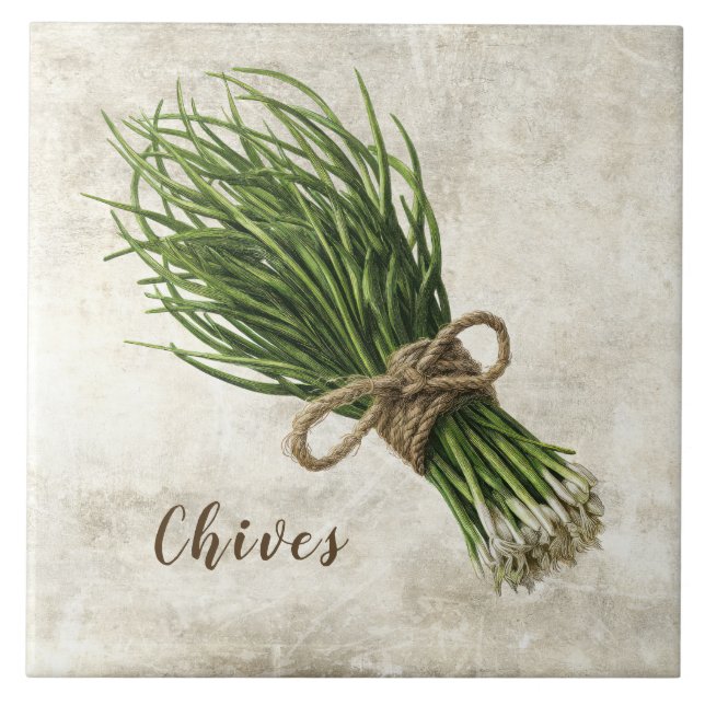 Chives Rustic Herbs Spices Faux Ceramic Tile (Front)