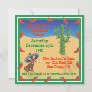 Chiwawa with Sombero, Cactus Christmas Invitations