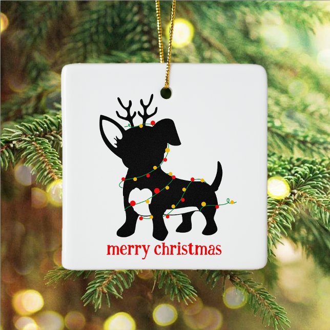 Chiweenie Christmas Lights Ceramic Ornament (Creator Uploaded)
