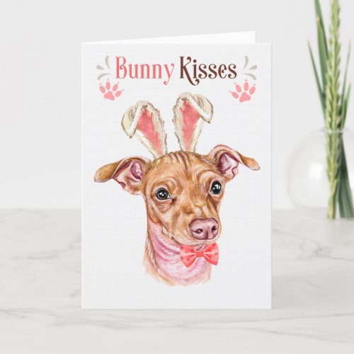 Chiweenie Dog in Bunny Ears for Easter Holiday Card