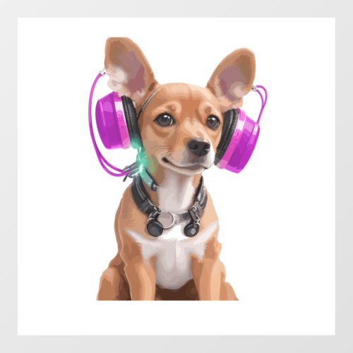 chiweenie dog listening to music   floor decals