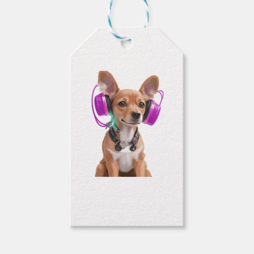 chiweenie dog listening to music   gift tags