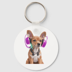 chiweenie dog listening to music   keychain
