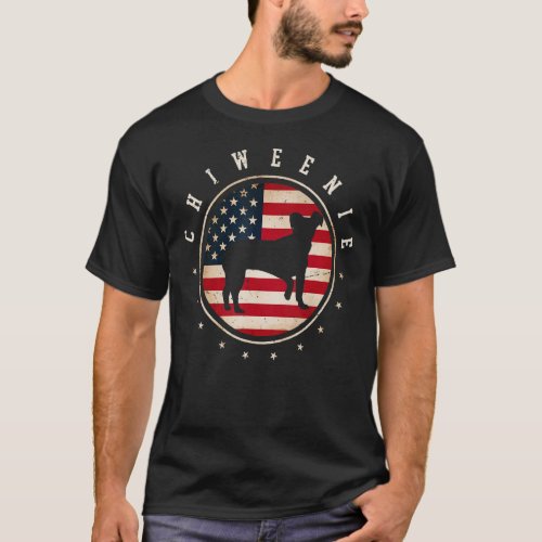Chiweenie USA Flag 4th July Dog Mom Dad T_Shirt