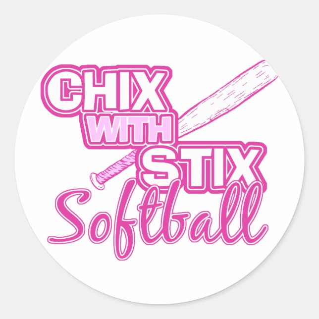 Chix With Stix Softball Classic Round Sticker (Front)