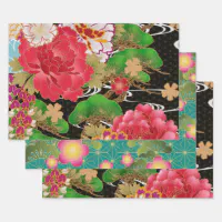 asian, yellow, white, bloom, bright, gold, floral wrapping paper, Zazzle