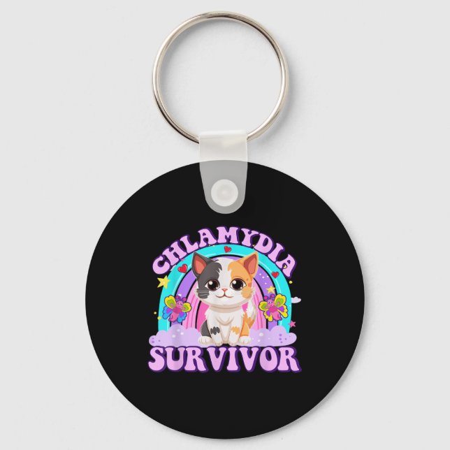 Chlamydia Survivor Cat Meme Funny Shirts For Men A Keychain (Front)