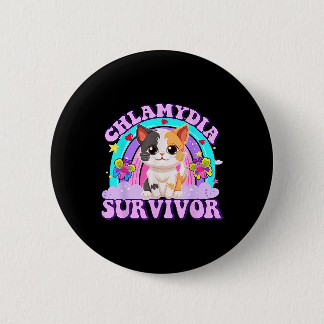 Chlamydia Survivor Cat Rainbow  Button (Front)