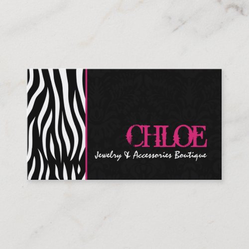 Chloe Black &amp; Hot Pink Zebra Chic Business Card