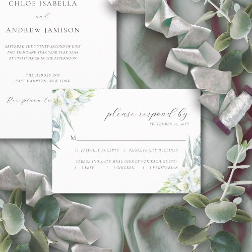 Chloe Elegant Boho Greenery Meal Choice Wedding RSVP Card