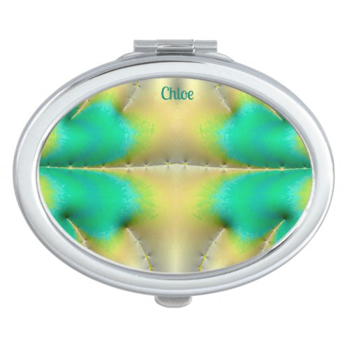 CHLOE  Green Yellow Blue 3D Fractal   Compact Mirror