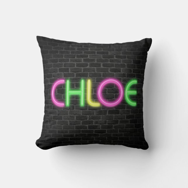 CHLOE In Neon Marquee Lights Throw Pillow (Front)