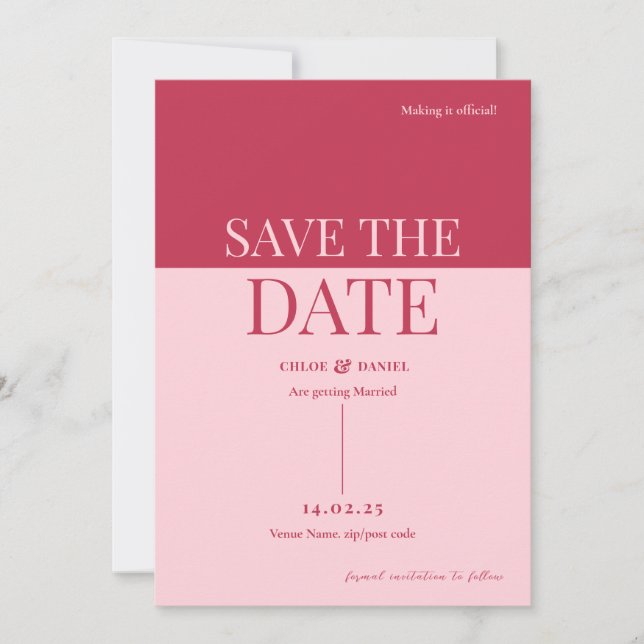 CHLOE Modern Bold Pink Save The Date Invitation (Front)