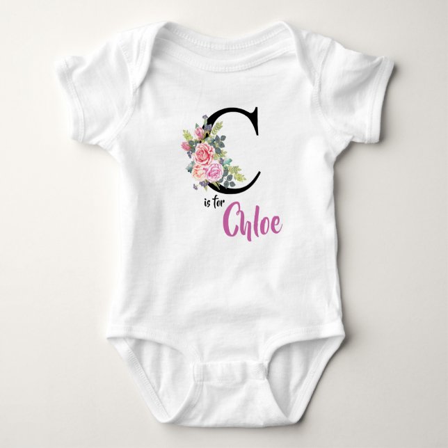 Chloe Name Baby Outfit Letter C Romper Floral (Front)