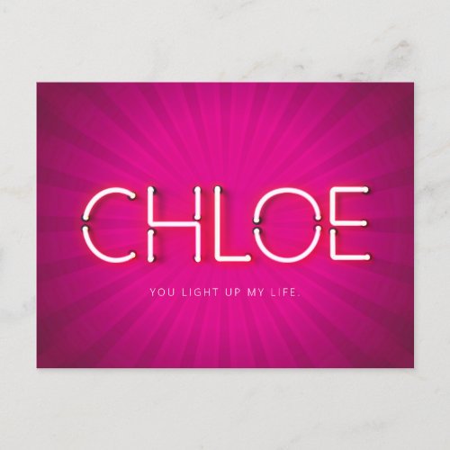 Chloe name in glowing neon lights postcard