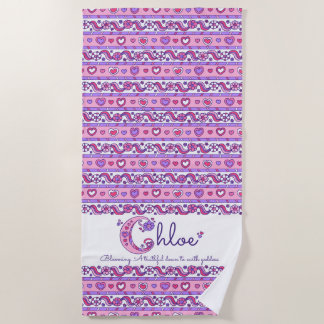 Chloe name meaning flower doodle beach towel