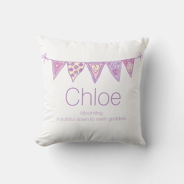 Chloe personalized name bunting purple custom throw pillow (Front)