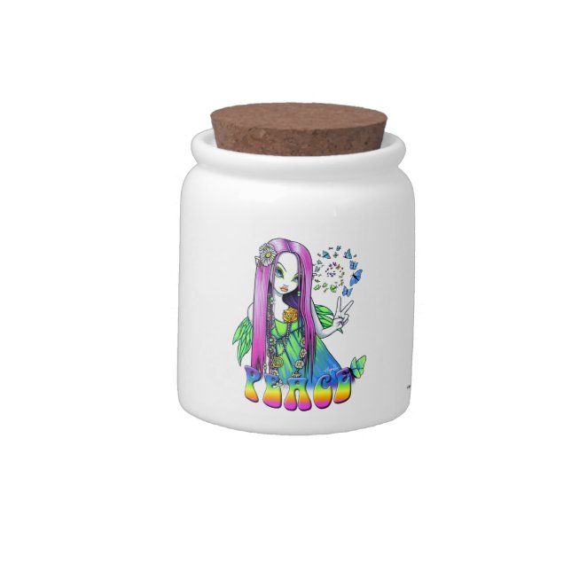 "Chloe" Rainbow Peace Hippie Fairy Candy Jar (Left)