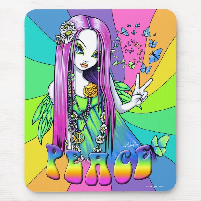 "Chloe" Rainbow Peace Hippie Fairy Mousepad (Front)