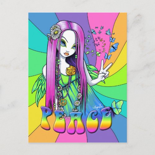 Chloe Rainbow Peace Hippie Fairy Postcard